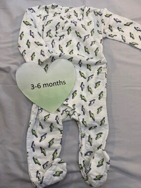 Aden + Anais - muslin cotton White and Green Footie One Piece Romper sleeper